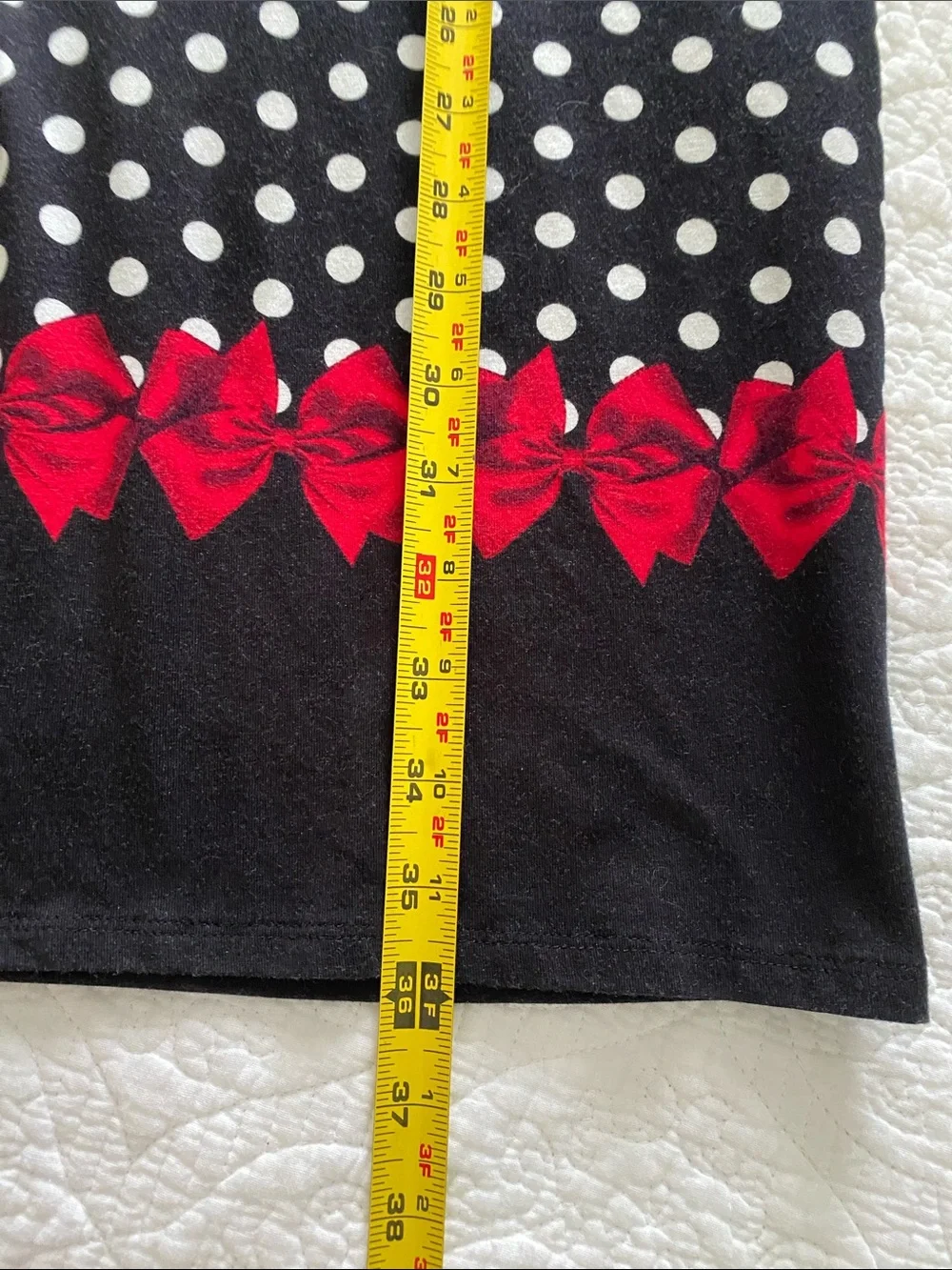 Soma Black Polka Dot 3/4 sleeve sleep shirt with red bow trim